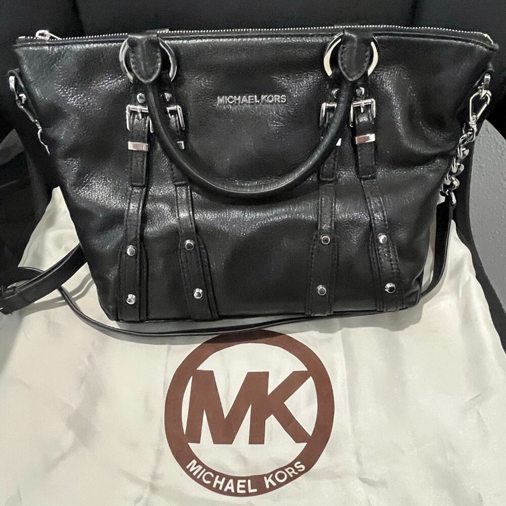 MICHAEL Michael Kors Black Leather Satchel studs